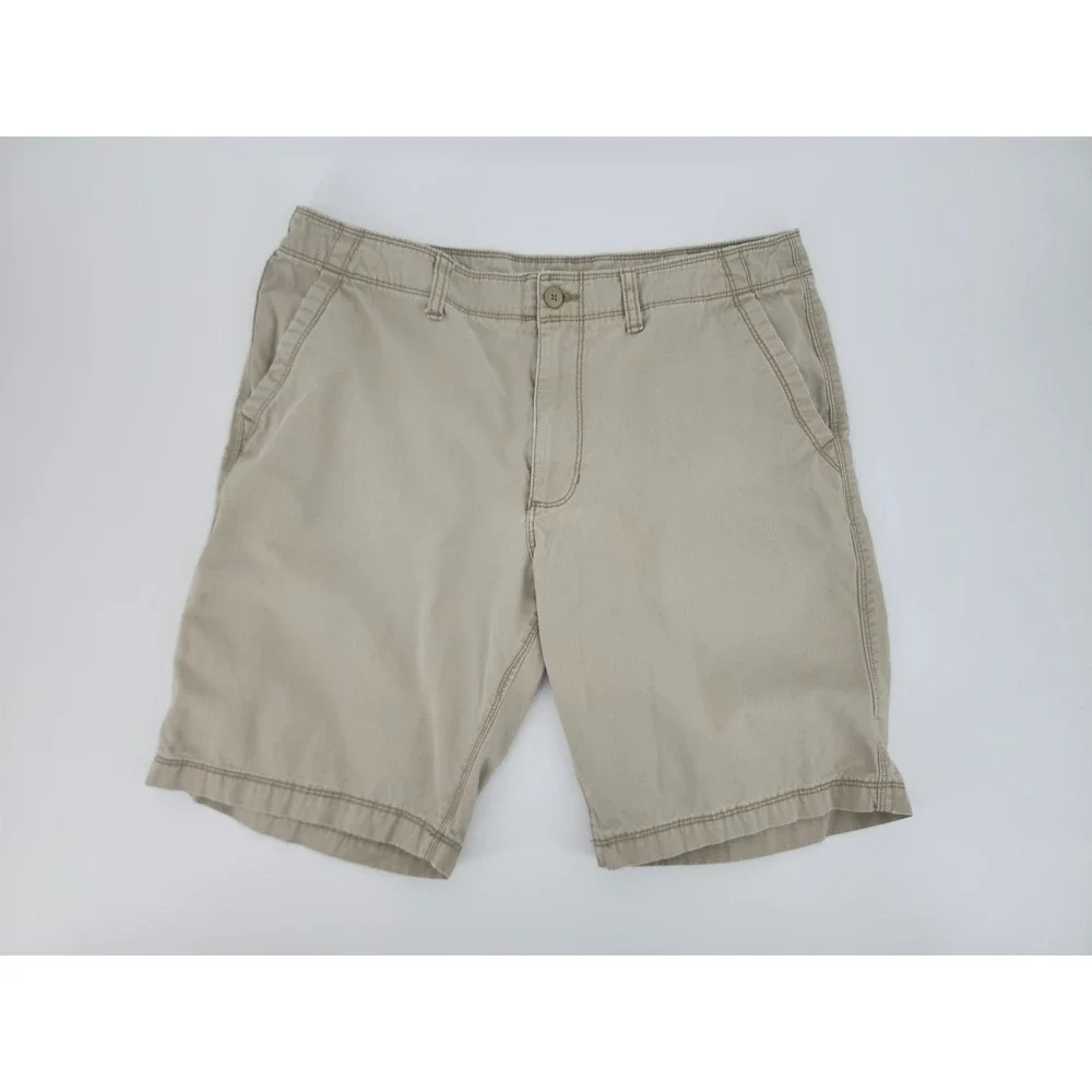 Old Navy Mens Chino Uniform Shorts Khaki Tan Size 36 Flat Front Cotton Twill